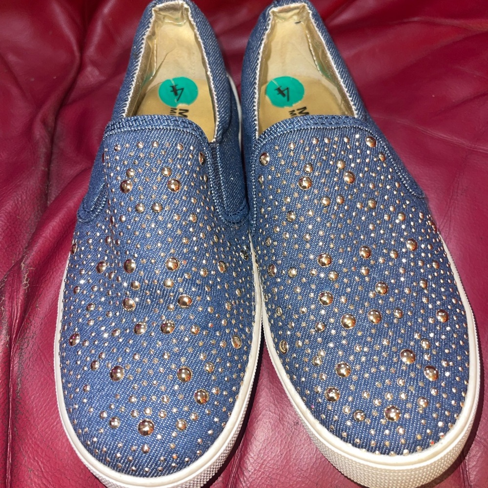 Michael kors rhinestone denim slip on